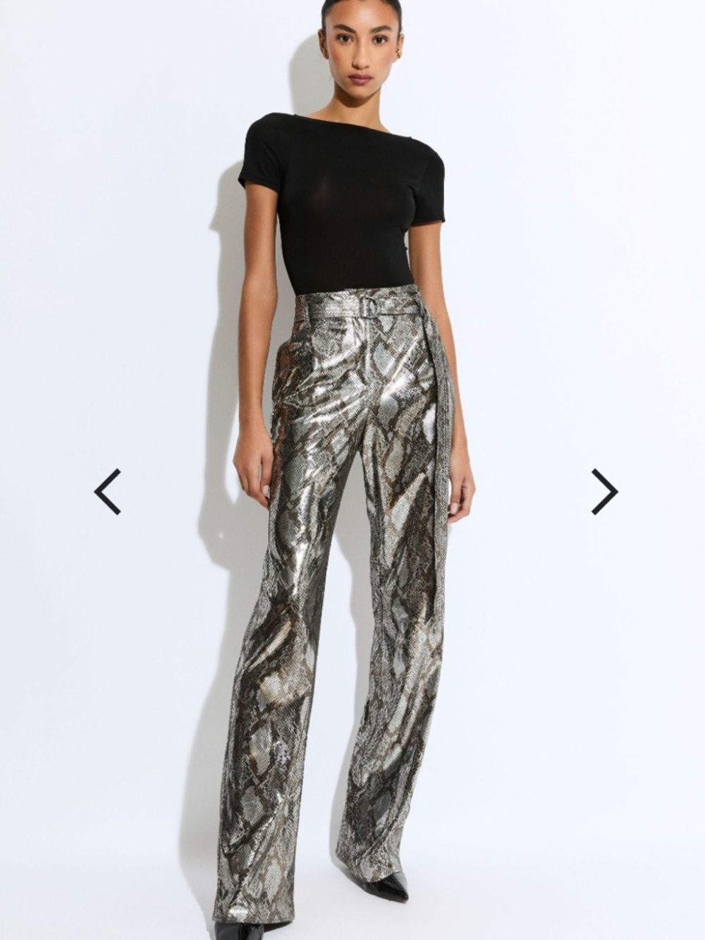 Lapointe Women’s Black Silver Metal Snake Printed Belted Pants Size 4 BNWOT!